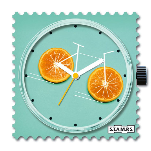 Stamps Uhr Fahrrad mit Rädern aus Orangen