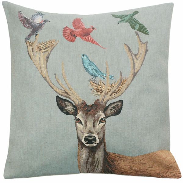 Belgian Tapestries Zierkissenhülle Stag With Multicolour Birds Gobelin