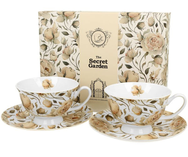 2 Tassen mit Untertasse English Roses white DUO Porzellan