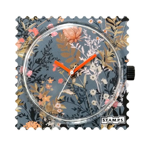 S.T.A.M.P.S. Uhr komplett - Zifferblatt Autumn Flowers mit Lederarmband Orange
