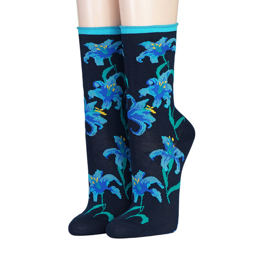CRÖNERT Damensocken mit Rollrand Lilien 18338