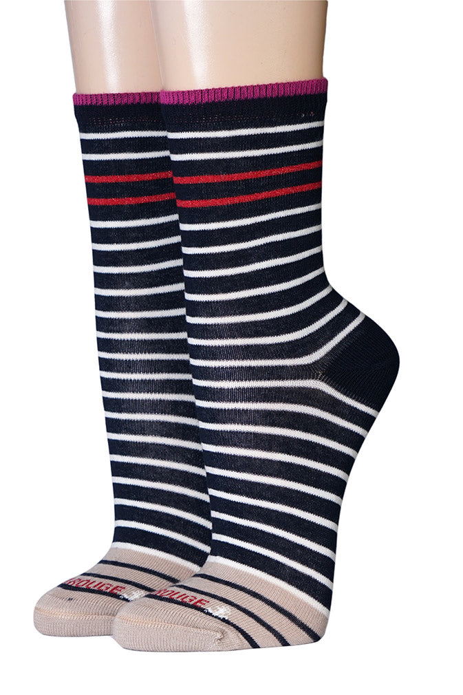 Ruban Rouge Damensocken Rayures Marin 36-41