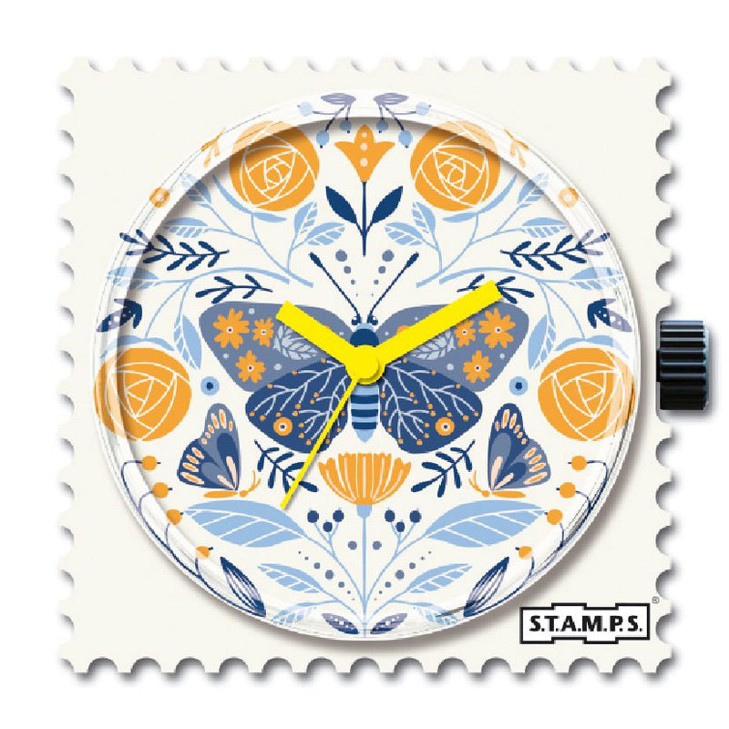 Stamps Uhr Schmetterling und Blumen