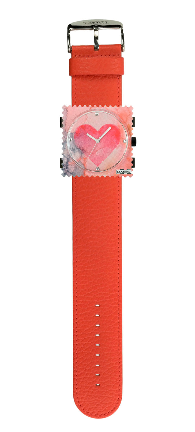 S.T.A.M.P.S. Uhr komplett - Zifferblatt Final Heart Diamond auf Lederarmband Papaya