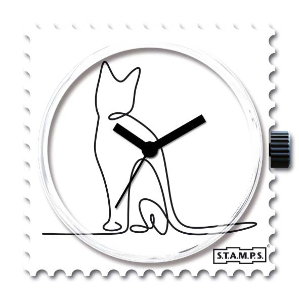 Stamps Zifferblatt schwarze Katze auf weiß