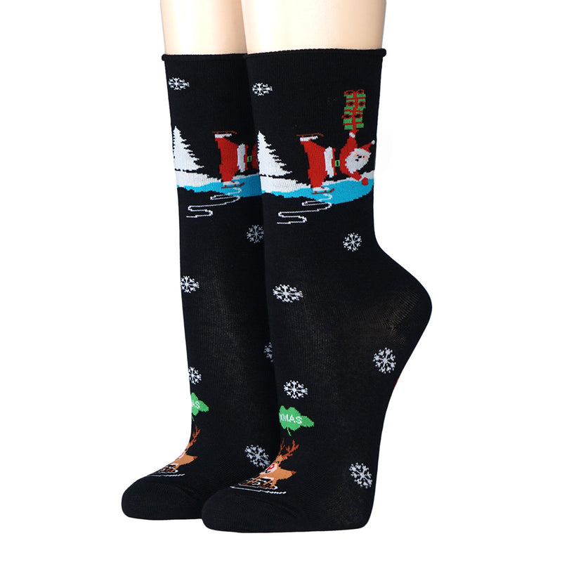 schwarze Socken mit Weihnachtsmann auf Schlittschuhen