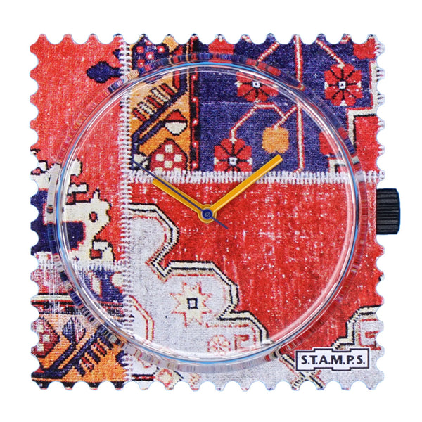 Stamps Uhr Rug Work, roter gemusterter Teppich Patchwork