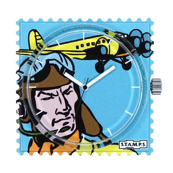 STAMPS Uhr Zifferblatt mit Pilot und Flugzeug