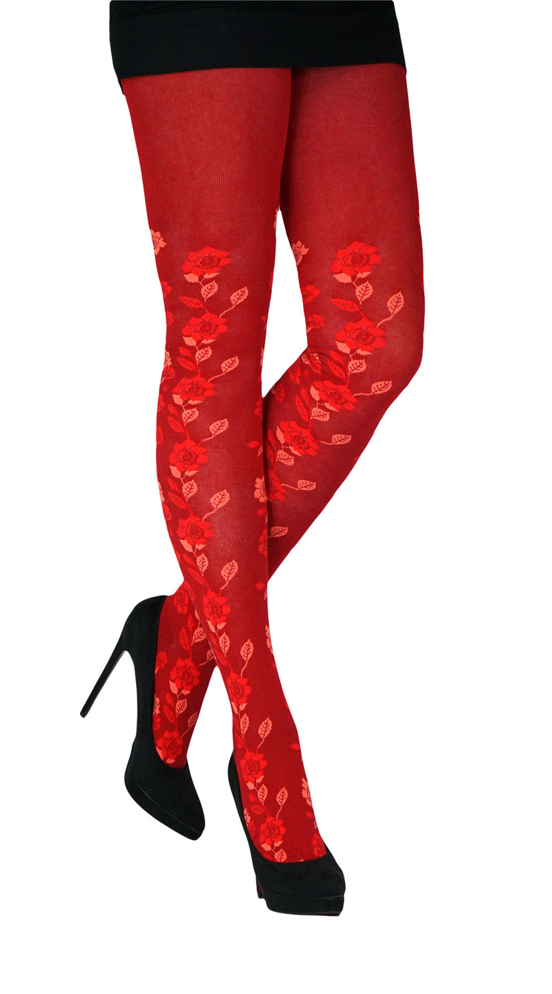 ausgefallene Strumpfhose Rosenranke 72601 Rot