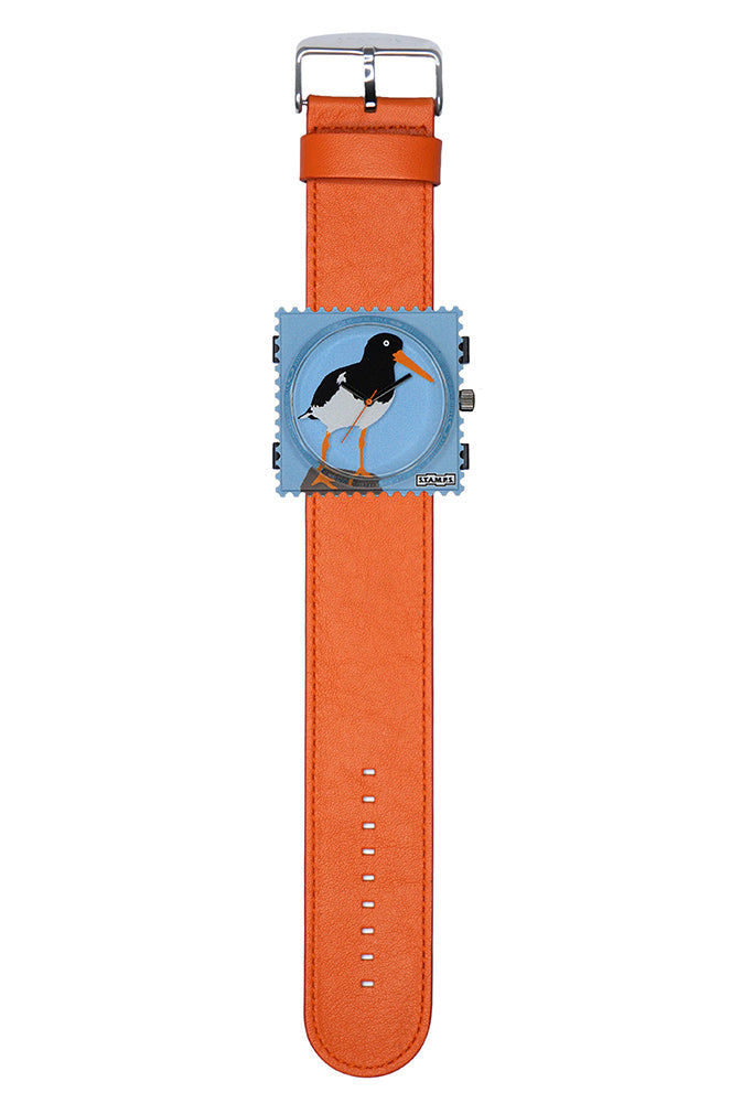 Stamps Uhr Möwe Aari und oranges Lederarmband