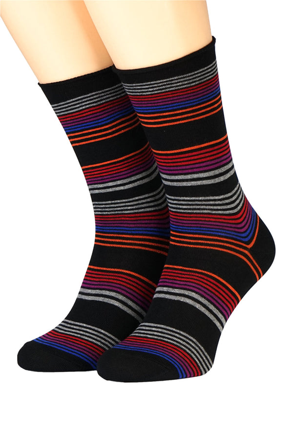 CRÖNERT Herrensocken mit Rollrand Stripes schwarz