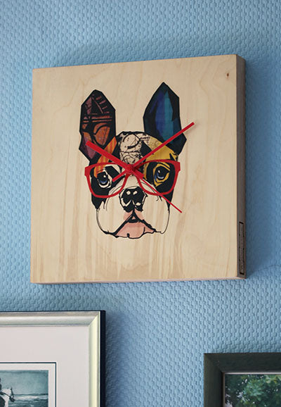 STAMPS WOODCLOCK ® Made by Stamps Wanduhr aus Birkenholz - Mr. Dog