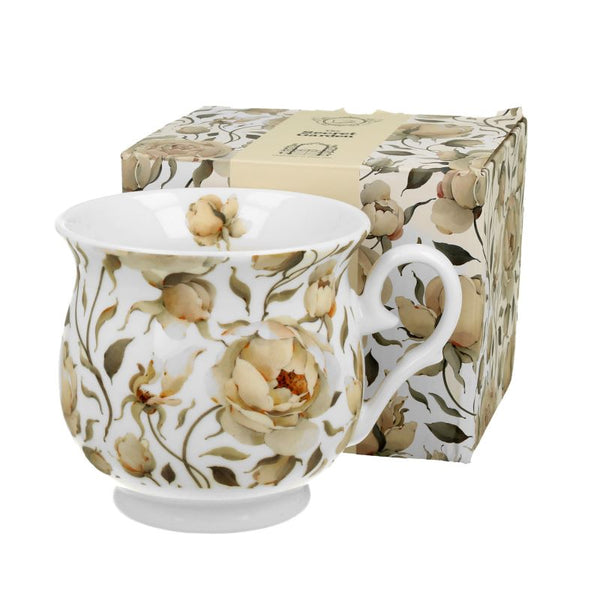 Henkeltasse Retro English Roses white DUO Porzellan