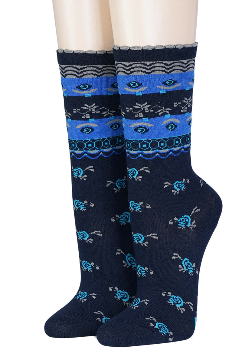 Crönert Socken Blau Rosenblüten 