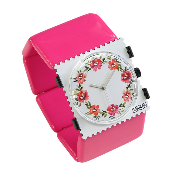 S.T.A.M.P.S. Uhr komplett - Zifferblatt Diamond Floral auf Belta Pink