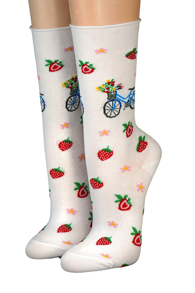 Crönert Socken Fahrrad Erdbeeren Weiß 