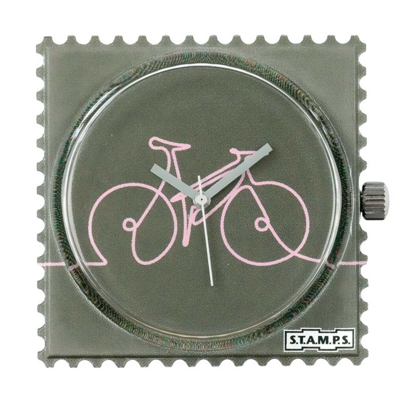 Stamps Uhr rosa Fahrrad auf oliv
