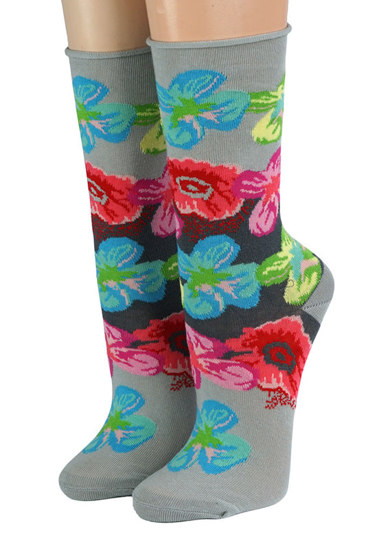 Crönert  Damensocken Grau Blütenmotiv