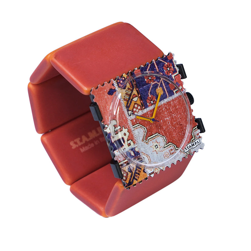 Stamps Uhr Zifferblatt Teppich Rug, Armband rot orange