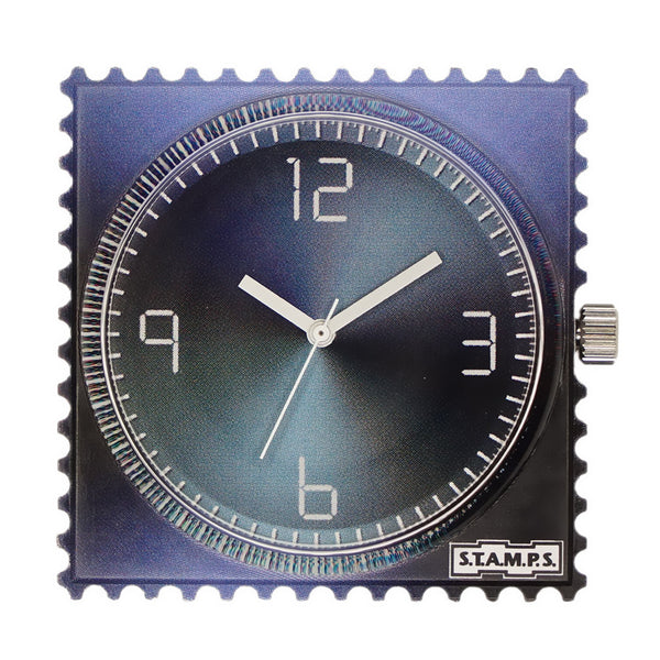 blaue wasserdichte Uhr von Stamps weiße Ziffern weiße Zeiger 