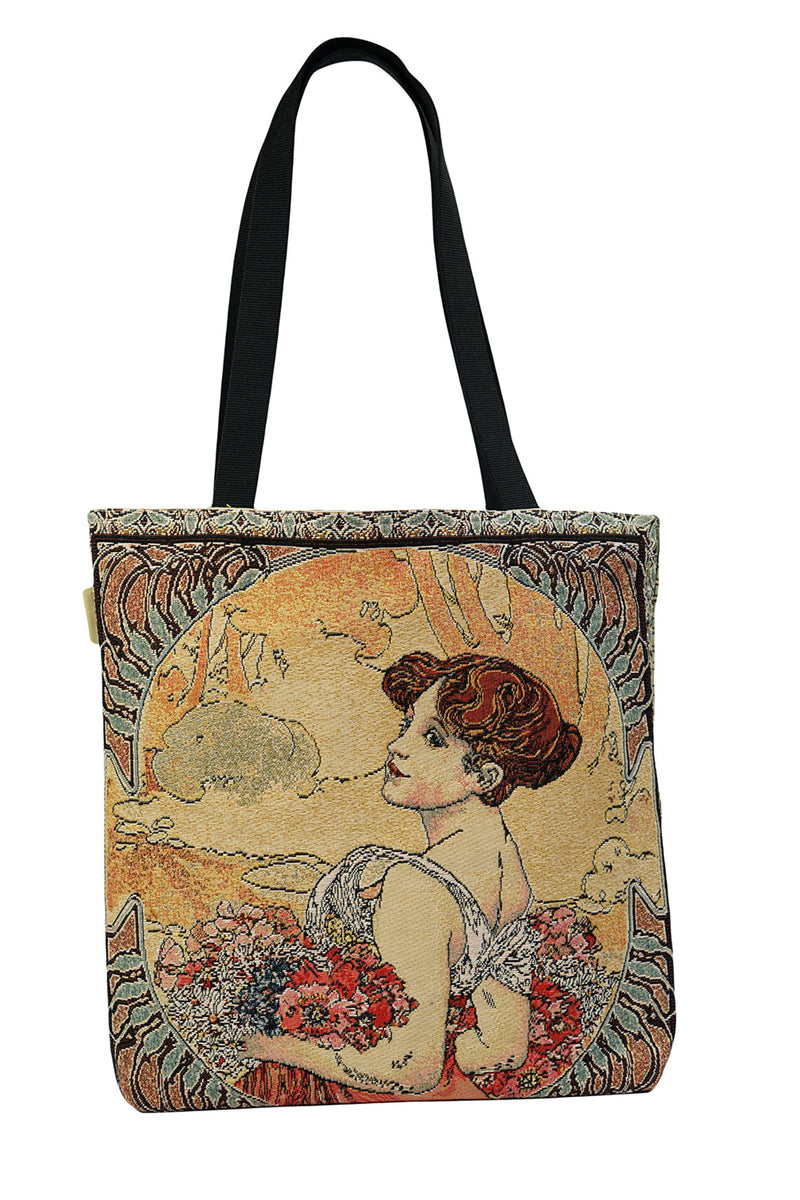 Belgian Tapestrie Shopping Bag 45 x 40 cm Frühling und Sommer nach Alphonse Mucha Belgian Tapestries