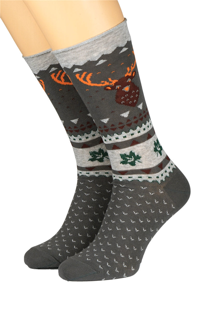 Herrensocken von Crönert mit Hirsch und Blättern