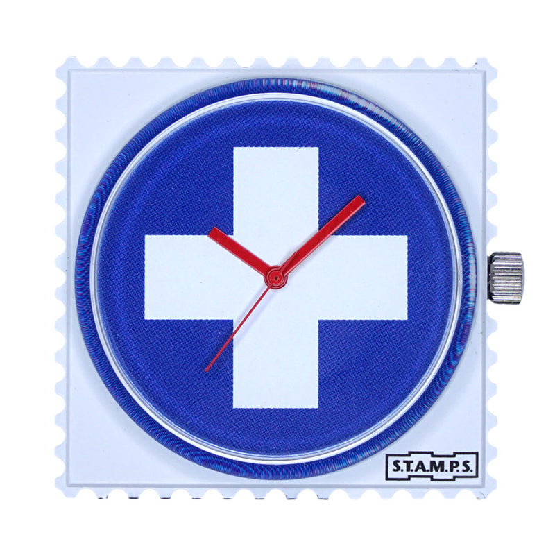 Stamps Uhr weißes Kreuz auf blau