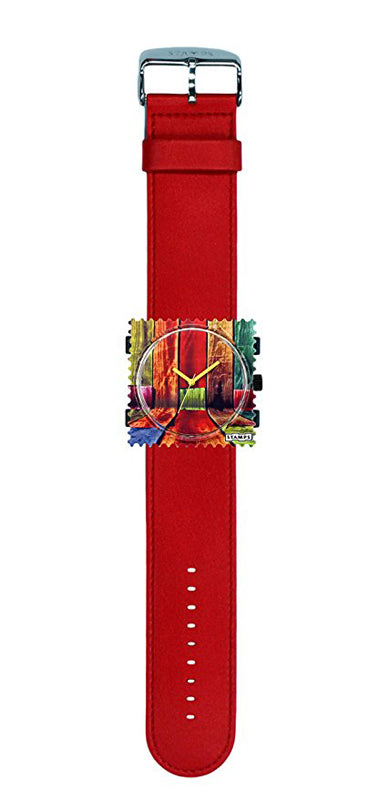S.T.A.M.P.S. Uhr komplett - Zifferblatt Colorful Walls mit Armband Classic Red S.T.A.M.P.S. Komplett