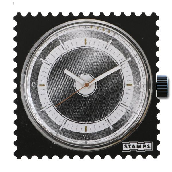 schwarze Stamps Uhr mit Index und weißen Zeigern