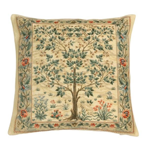 Gobelinkissen Baum des Lebens mit Bordüre beige