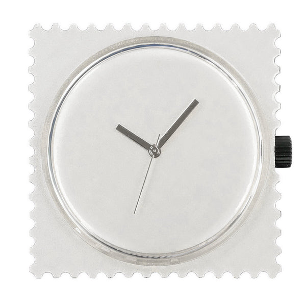 Stamps einfarbige silberne Uhr im Briefmarkendesign
