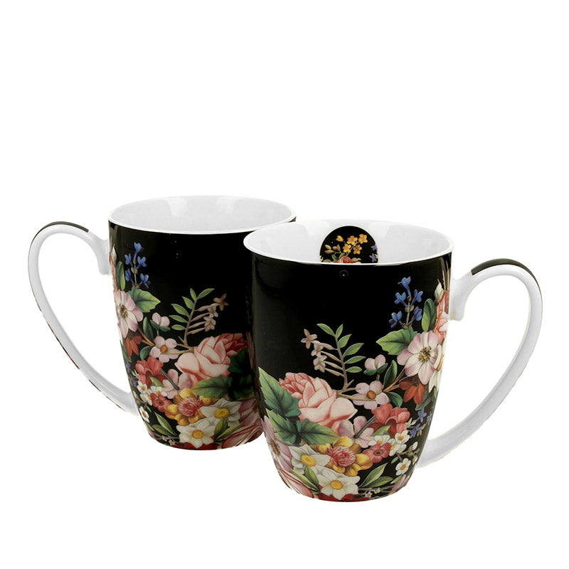 2 Henkelbecher Vintage Flowers black