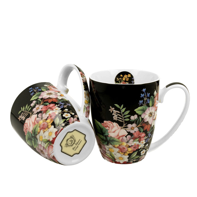 2 Henkelbecher Vintage Flowers black