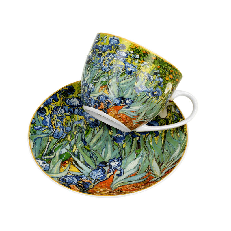 Tee und Kaffetasse mit Iris Schwertlilien nach Van Gogh