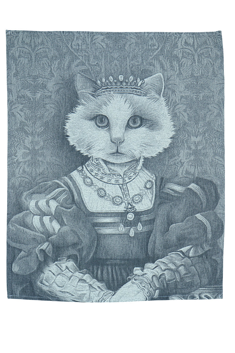 Geschirrhandtuch Katze mit Krone Grau 50 x 65 cm