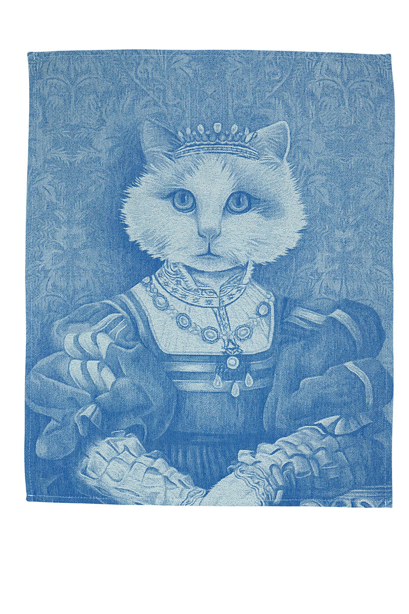 Geschirrtuch Katze mit Krone Blau 50 x 65 cm