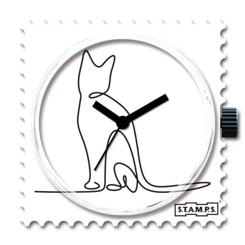 STAMPS Zifferblatt schwarze Katze auf weiß