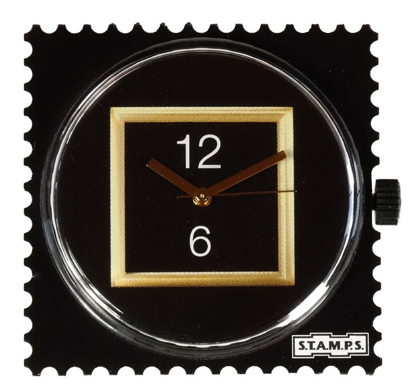 STAMPS Zifferblatt in Briefmarkenform schwarz gold