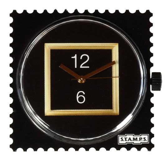 STAMPS Zifferblatt in Briefmarkenform schwarz gold