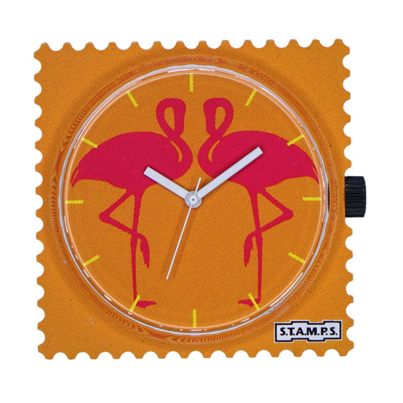 STAMPS Uhr Motiv 2 Flamingos auf orange