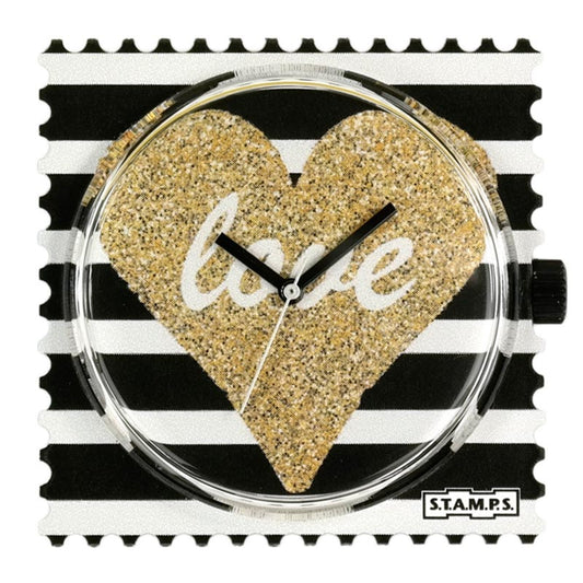 S.T.A.M.P.S. Zifferblatt Shiny Love goldenes Herz auf Streifen