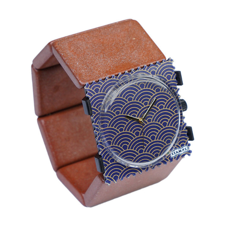 STAMPS Uhr blaues Zifferblatt mit Gliederarmband Tetra