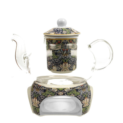 Teekanne aus Glas mit Stövchen William Morris STRAWBERRY THIEF BLUE