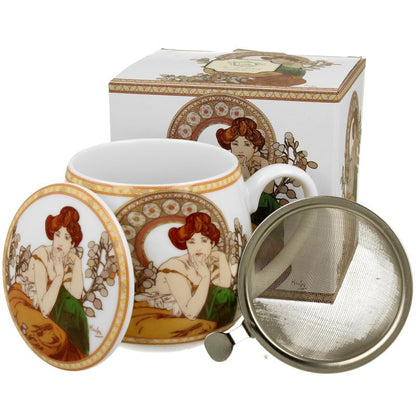 Teetasse mit Sieb und Deckel Alphonse Mucha Topas DUO