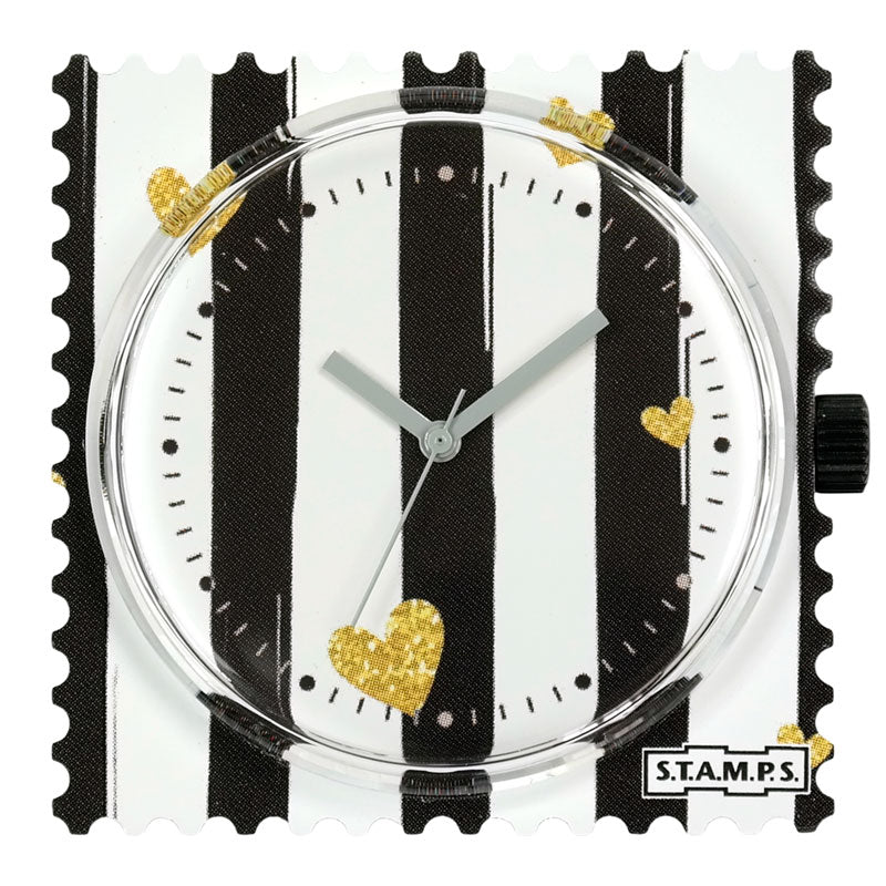 STAMPS Uhr komplett - Zifferblatt Golden Love auf Belta Stripes Black White