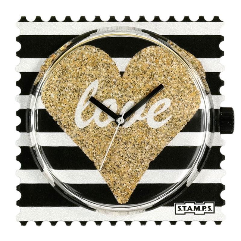 S.T.A.M.P.S. Zifferblatt Shiny Love goldenes Herz auf Streifen