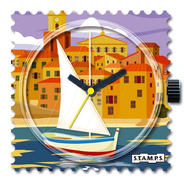 Stamps Uhr Barco Segelboot vor Häusern