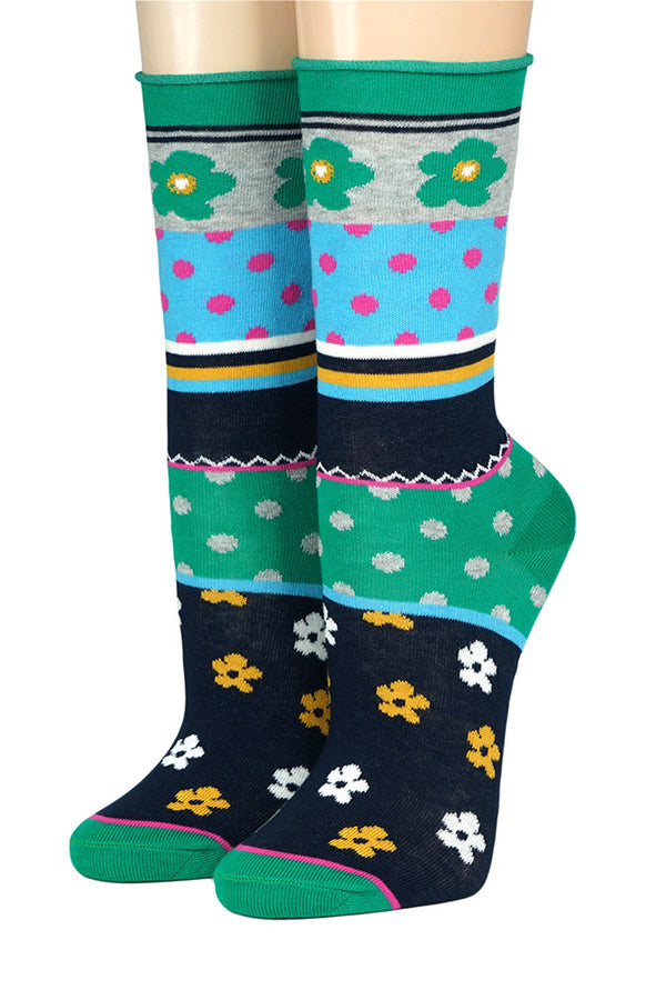 Crönert Socken Grün mit Blumen und Punkten