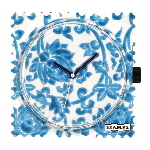 Stamps Uhr blaue Blüten auf weiß