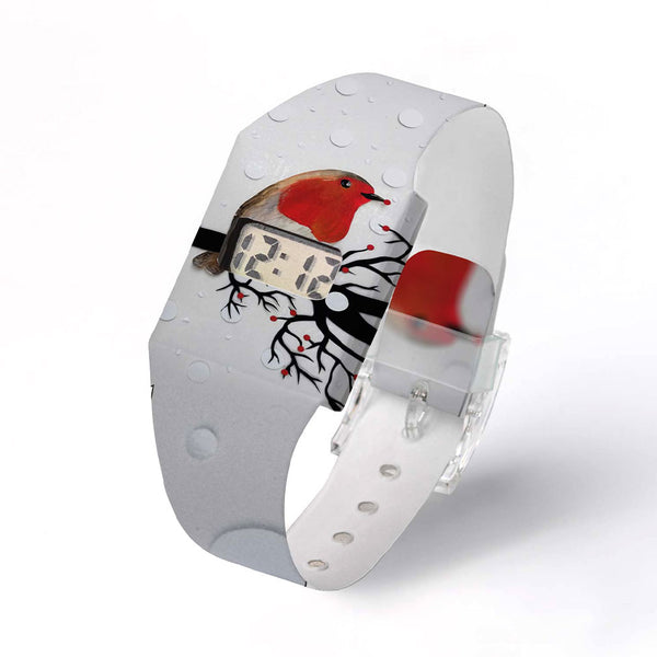 Pappwatch digitale Armbanduhr aus Tyvek® - Rotkehlchen